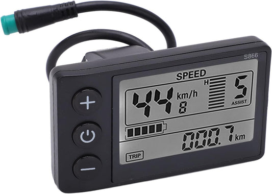 VGEBY Electric Bike LCD Display, Waterproof Plug Large Screen S866 Display Meter Control Panel for 22.2mm/0.9in Handlebars Ebike LCD Display
